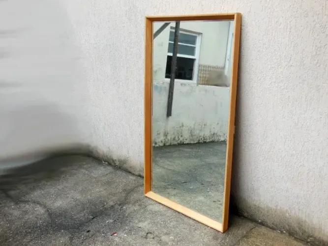 Antigo Espelho Bisotê c/ Moldura Madeira Maciça 135 X 76