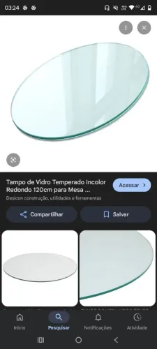 Tampo de vidro mesa redonda 