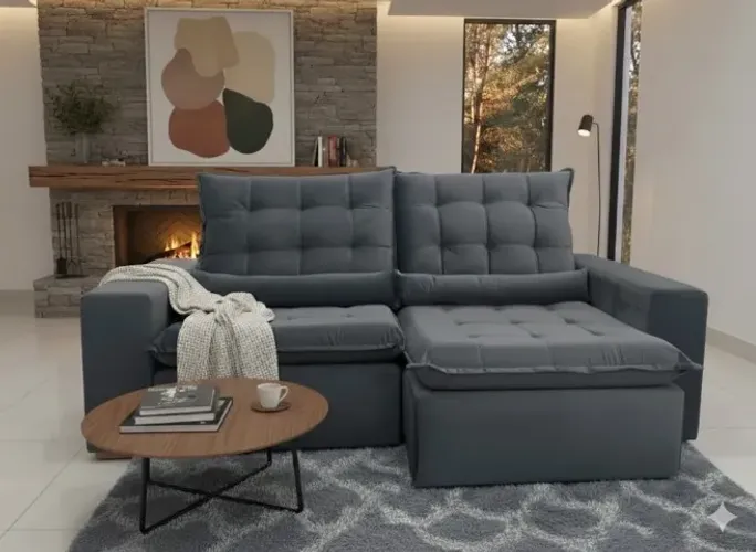 Sofá Londres 2,52m Cinza - Estrutura em Eucalipto c/ Pillow e Almofadas