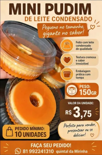 Mini Pudim de leite condensado 150g para revenda e eventos.