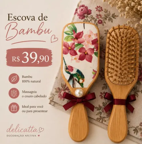 Escova de bambu decorada