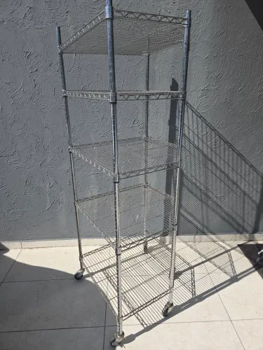 estante aço Premium cromado 5 prateleiras rack aramado c/ rodinhas rodizios <br>