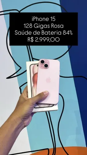 Seminovo: iPhone 15 128GB Rosa - Bateria 84% | Loja Fisica