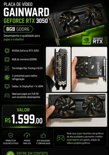 Placa de vídeo RTX 3050 8GB