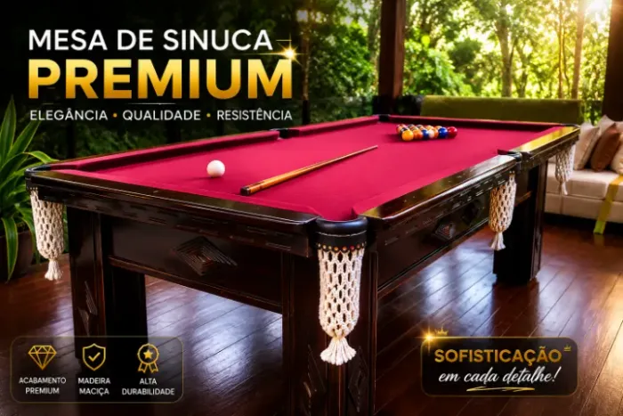 Sinuca Super Luxo Vinho Madeira Maciça e Ardósia 2,30m + Acessórios