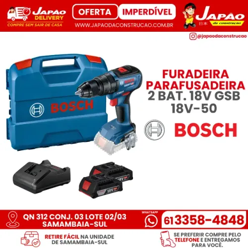 Parafusadeira Furadeira Profissional 2 Bat. 18V Motor Brushless + Maleta Bosch GSB 18V-50