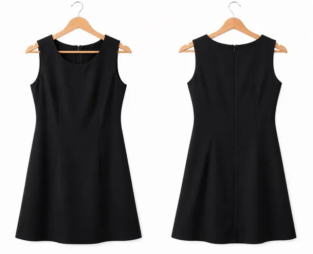 Vestido Preto Clássico Acinturado Sem Mangas