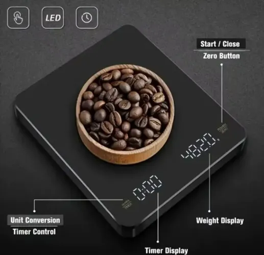 Balança Digital Barista com Temporizador - Precisão e Estilo para o<br>Preparo do Café
