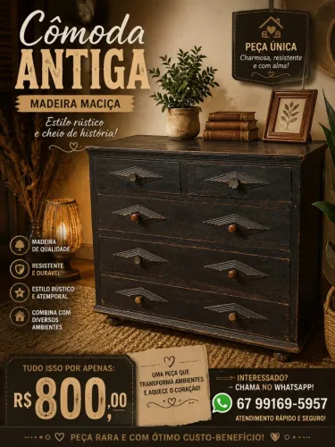 Cômoda antiga retrô em madeira maciça