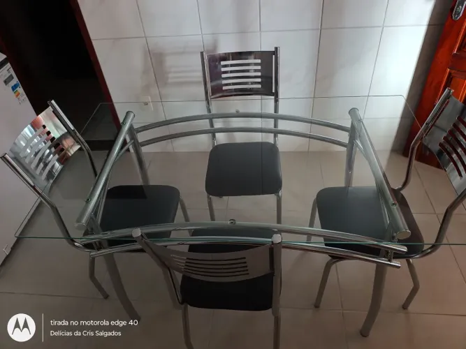 Mesa 4 cadeiras Kappesberg cromada de vidro