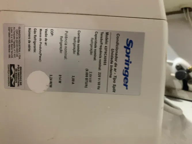 Ar Condicionado Springer 9 mil BTUS CONVENCIONAL