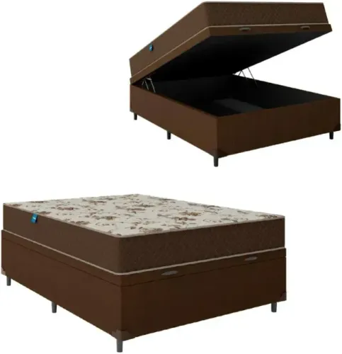 Colchão Casal Molas Ensacadas + Cama Box Baú Brown