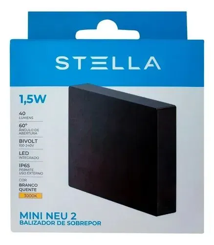 2x Balizador Mini Neu 2 De Sobrepor 1,5w 3000k Preto Stella