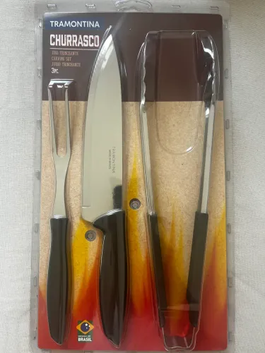 Kit para Churrasco 3 Peças Tramontina com Lâminas em Inox - Novo sem uso.