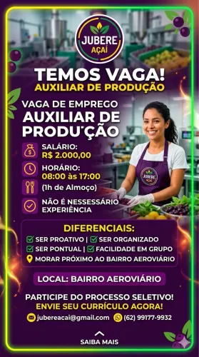 Vaga para auxiliar de produção