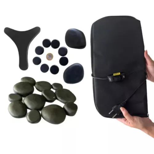 Kit pedras quentes vulcânicas + bolsa térmica 220v