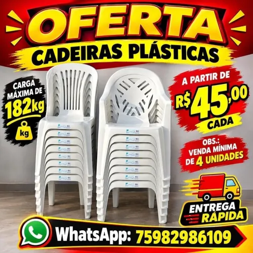 Cadeiras plásticas carga máxima 182kg - A partir: