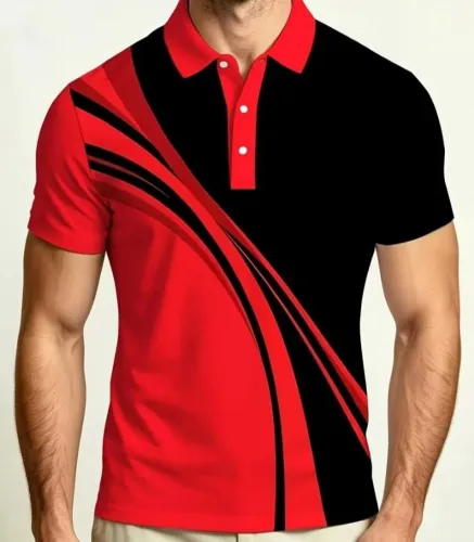 Camisa polo estampada preto/vermelho