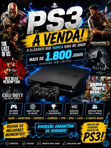 Playstation 3 desbloqueado + 2 controles + 1800 jogos.