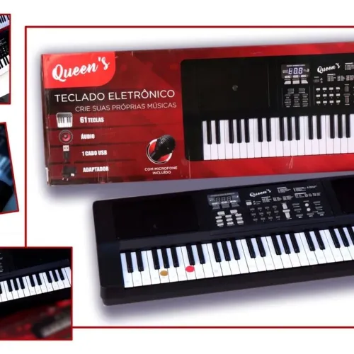 Teclado Queen?s 61 teclas com microfone
