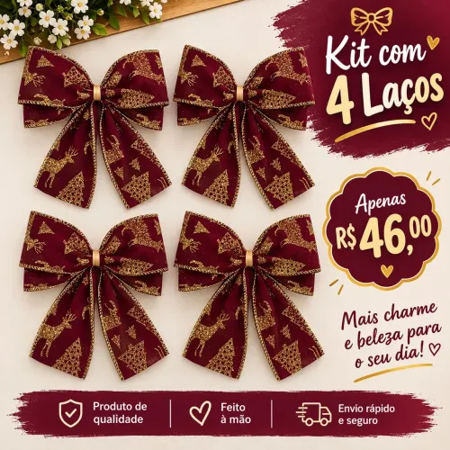 Kit 4 laços para árvore de natal (18cm de largura)