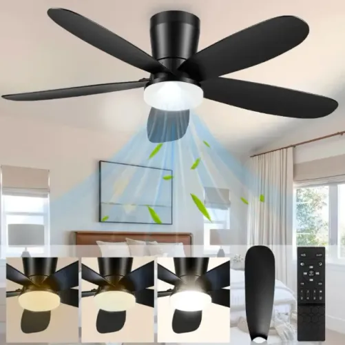 Ventilador de Teto com Controle e Luz LED para Ambientes Internos Pás de Plástico 1,06m