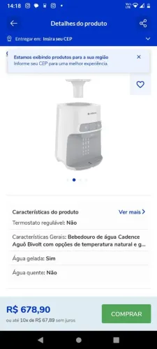 Bebedouro água natural e gelada Cadence