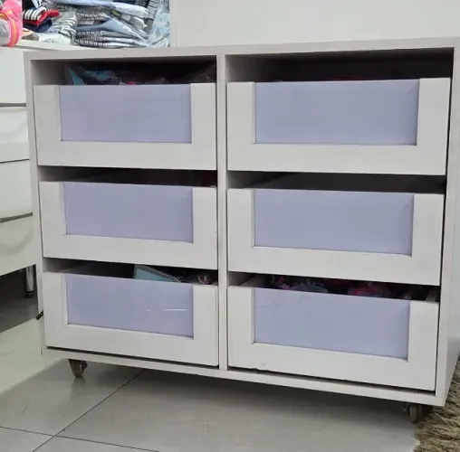 Gaveteiro 6 Gavetas MDF Branco com Rodas 80x45x66 cm