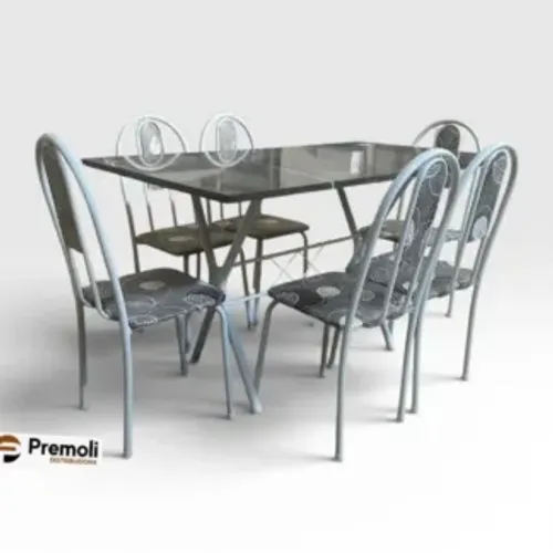 Mesa Tubular 070 04 Cadeiras Lavínea cor branca 120x75cm C/Tampo E pés Em granito soma