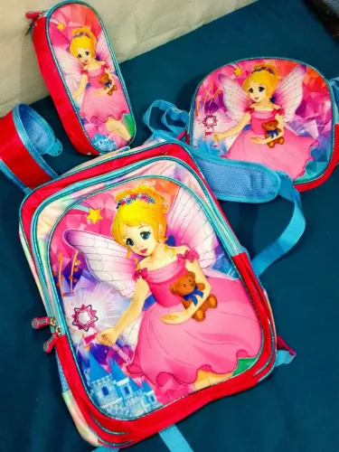 Mochila infantil feminina com Lancheira e estojo