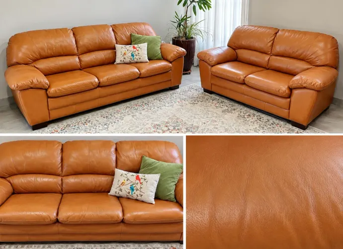 Conjunto de Sofás em Couro Legítimo - 3 e 2 Lugares