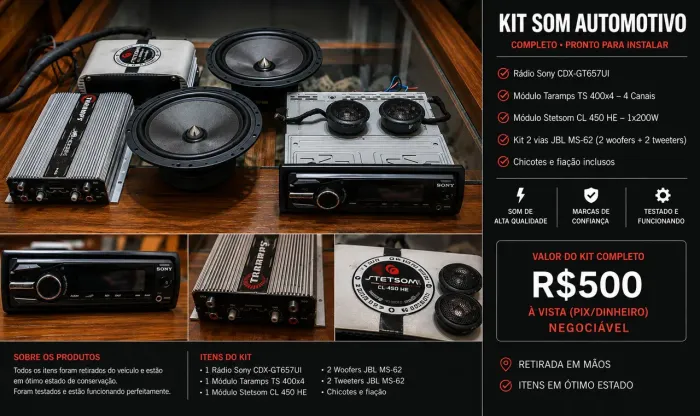KIT SOM AUTOMOTIVO COMPLETO - R$ 500