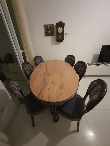 Mesa antiga de jacarandá e mármore rosa