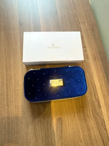 Porta-Joias Swarovski Veludo Azul com Cristais - Novo na Caixa