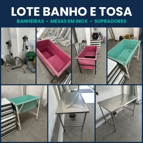 Banho e Tosa Veterinario, KIT com 2 banheiras, 2 sopradores, 2 secadores e uma mesa em ino