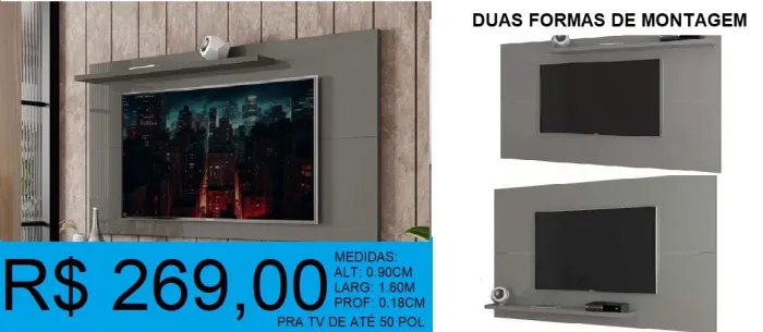 Painel para tv de até 50 pol - entrega gratuita