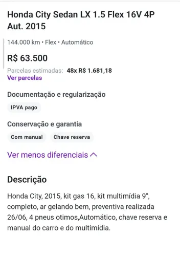 Honda City Sedan LX 1.5 Flex 16V 4P Aut. 2015