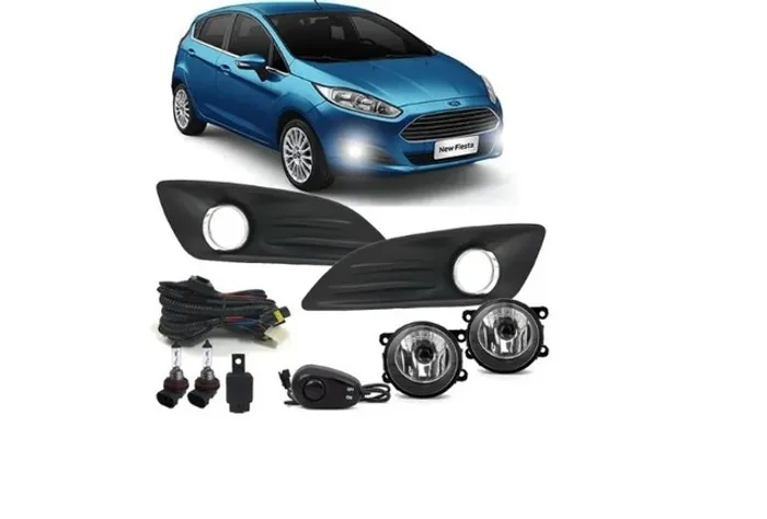 Kit Farol Milha Neblina Aro Cromado New Fiesta 2013 14 2015 