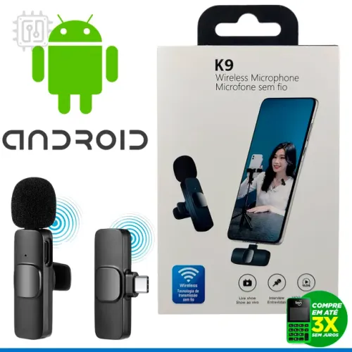 Microfone de Lapela Wireless Sem Fio Tipo C Para Android Celular Tablet Usb-C