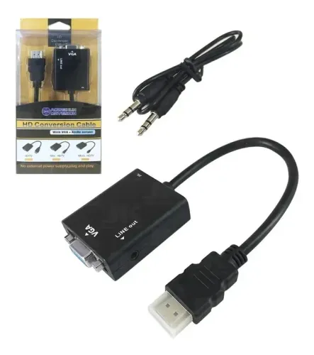 Cabo Adaptador Conversor Hdmi Para Vga Com Saída P2 De Áudio wpp:43. *