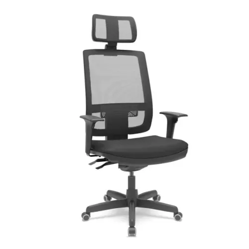 Poltrona Presidente Tela Preta Apoio Cabeça Ergonômica Premium 30600