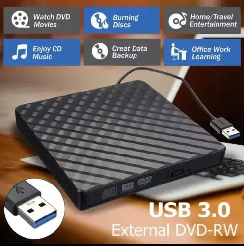 Gravador de DVD externo RW para PC portátil, 2in 1, USB 3.0, tipo C
