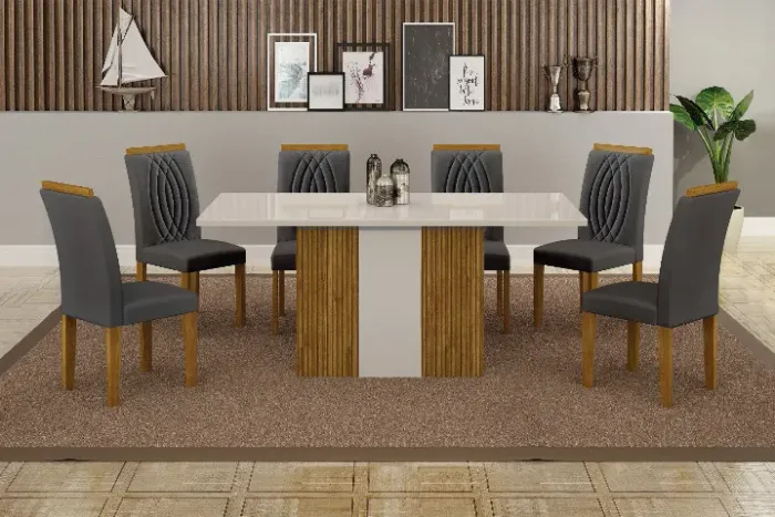 Conjunto de Mesa de Jantar com 6 Cadeiras Acolchoadas