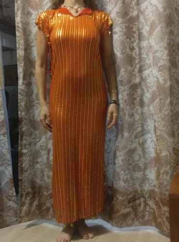 Vestido para dança ventre vermelho e dourado