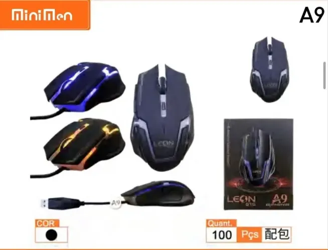 Mouse Gamer Leon GTS A9 - 3600 DPI, 6 Botões e 7 Cores RGB