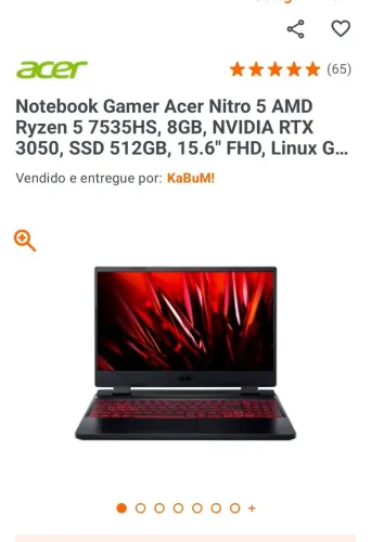 Notebook Acer Nit 5 AN515 RTX 3050 16gb de Ram DDR5 5.800MHz