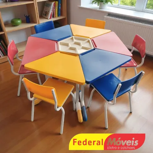 Mesa Escolar Juvenil (Trapézio) Conj. C-6 e 1 Mesa Central - Entregamos