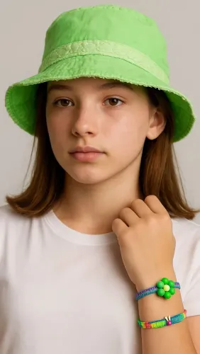 Chapéu e pulseira de flor para menina