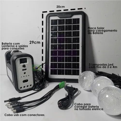 Kit Gerador De Energia Solar Com Bateria 3 Lâmpadas