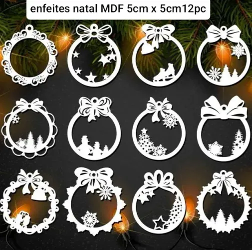 Enfeites MDF natal 12 unidades variados